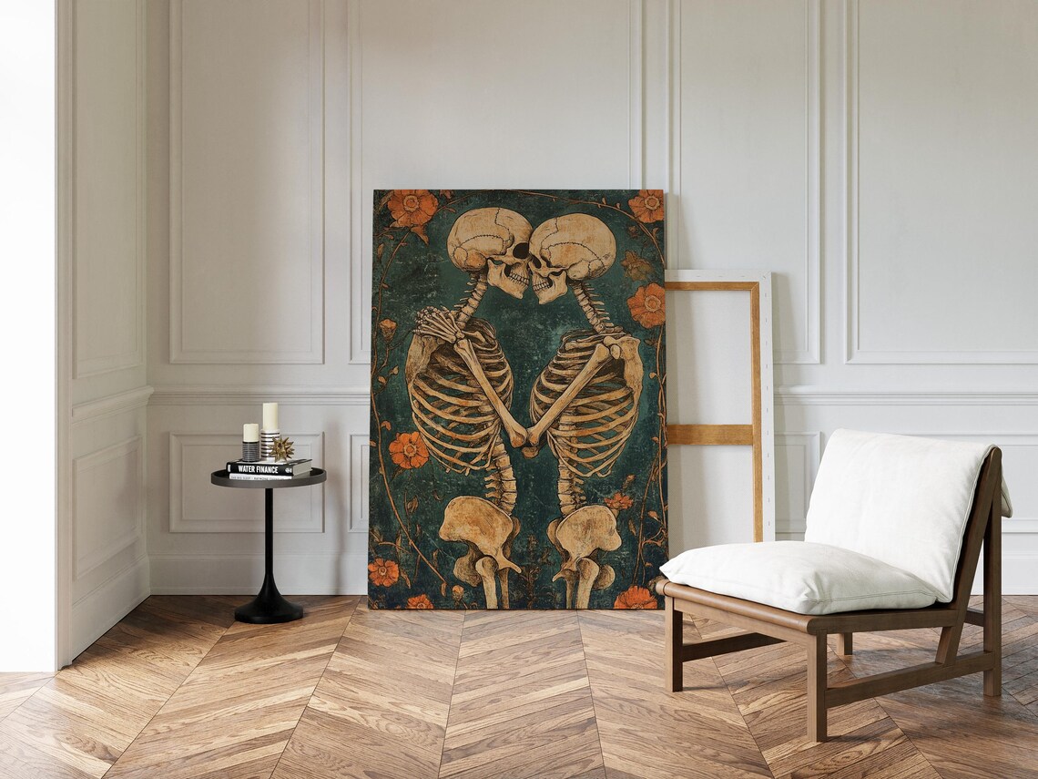 Romantic Skeleton Couple, Whimsical Floral Design - Image 3