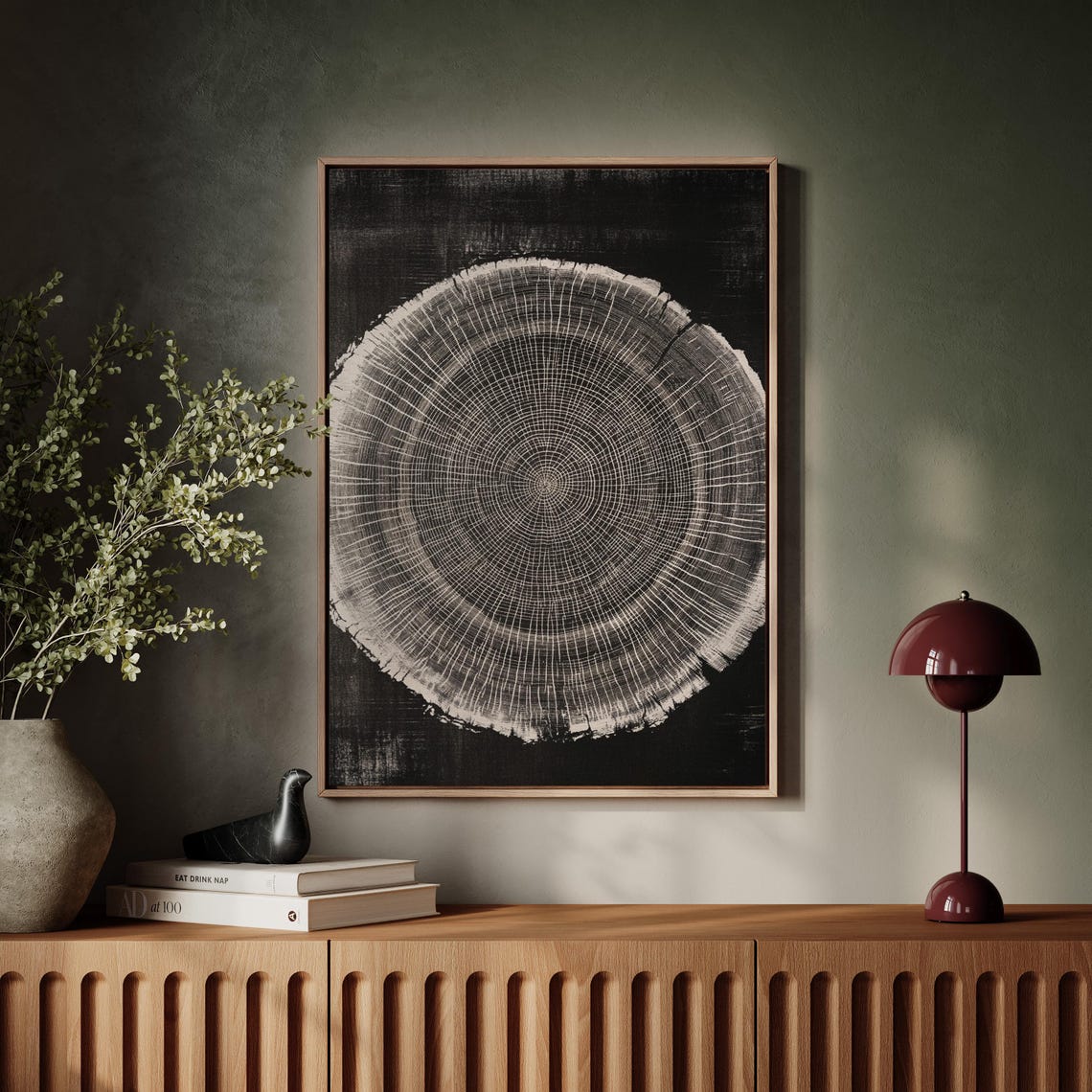Gray Tree Ring Circle Fine Detail On Black Minimal Art Poster - Image 5