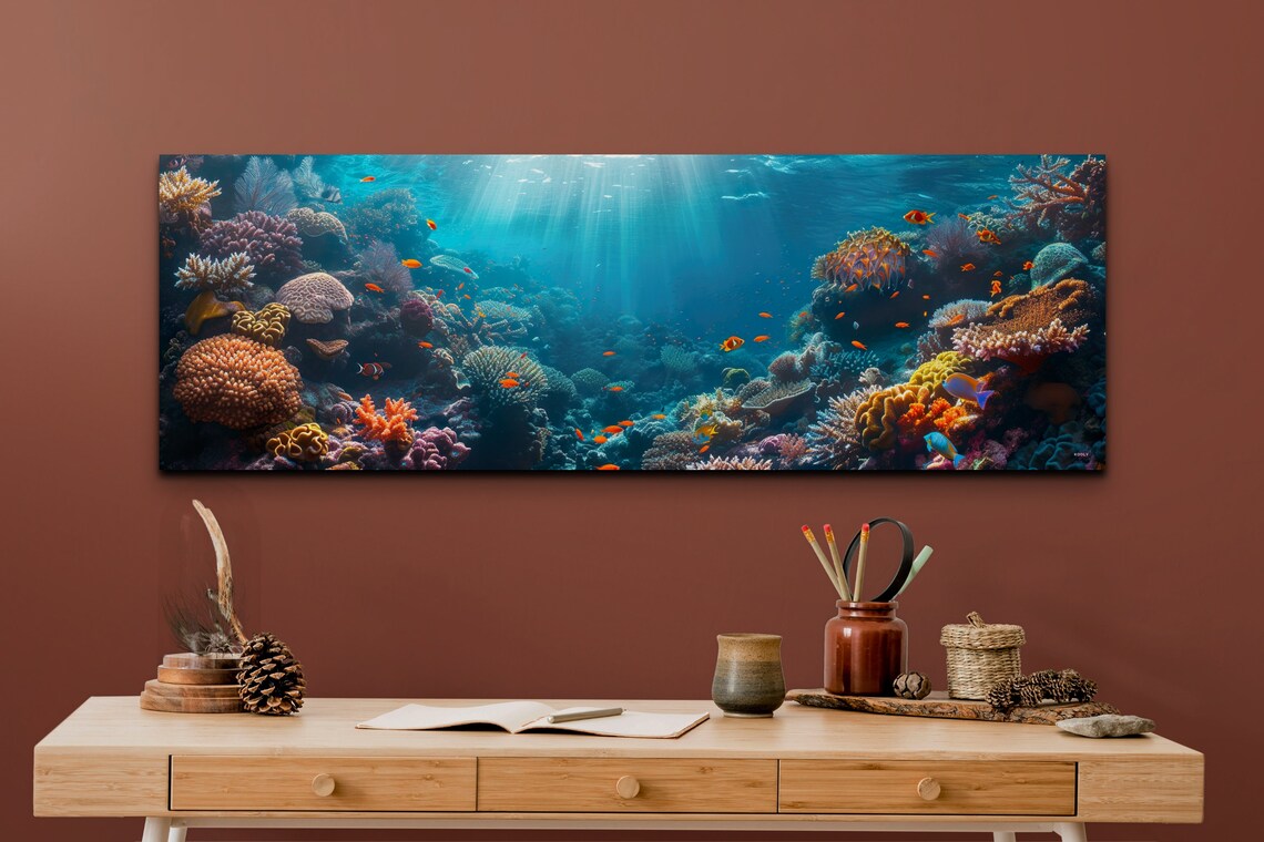 Coral Reefs Wall Art Print Scenery Decor Gallery Wrap Stretched Wall Decor On Ready To Hang Panoramic - Image 3