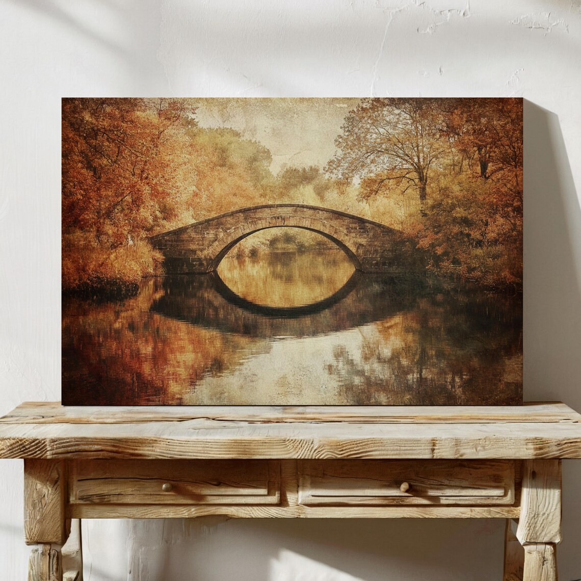 Rustic Autumn Bridge, Vintage Stone Bridge Reflections - Image 7