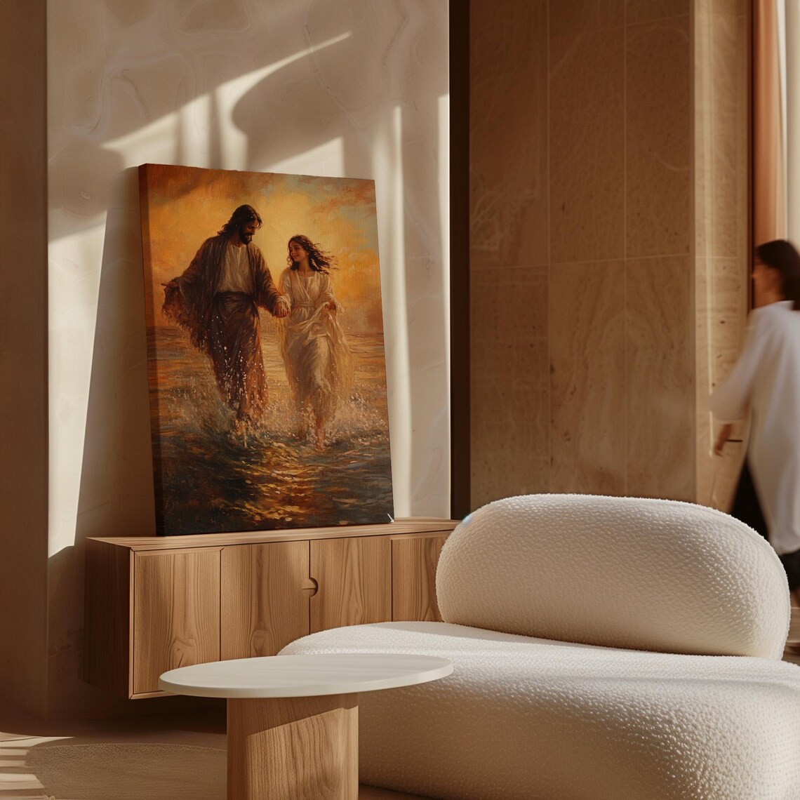 Jesus Walking On Water With Woman Sunset Christian Love Poster - Image 6