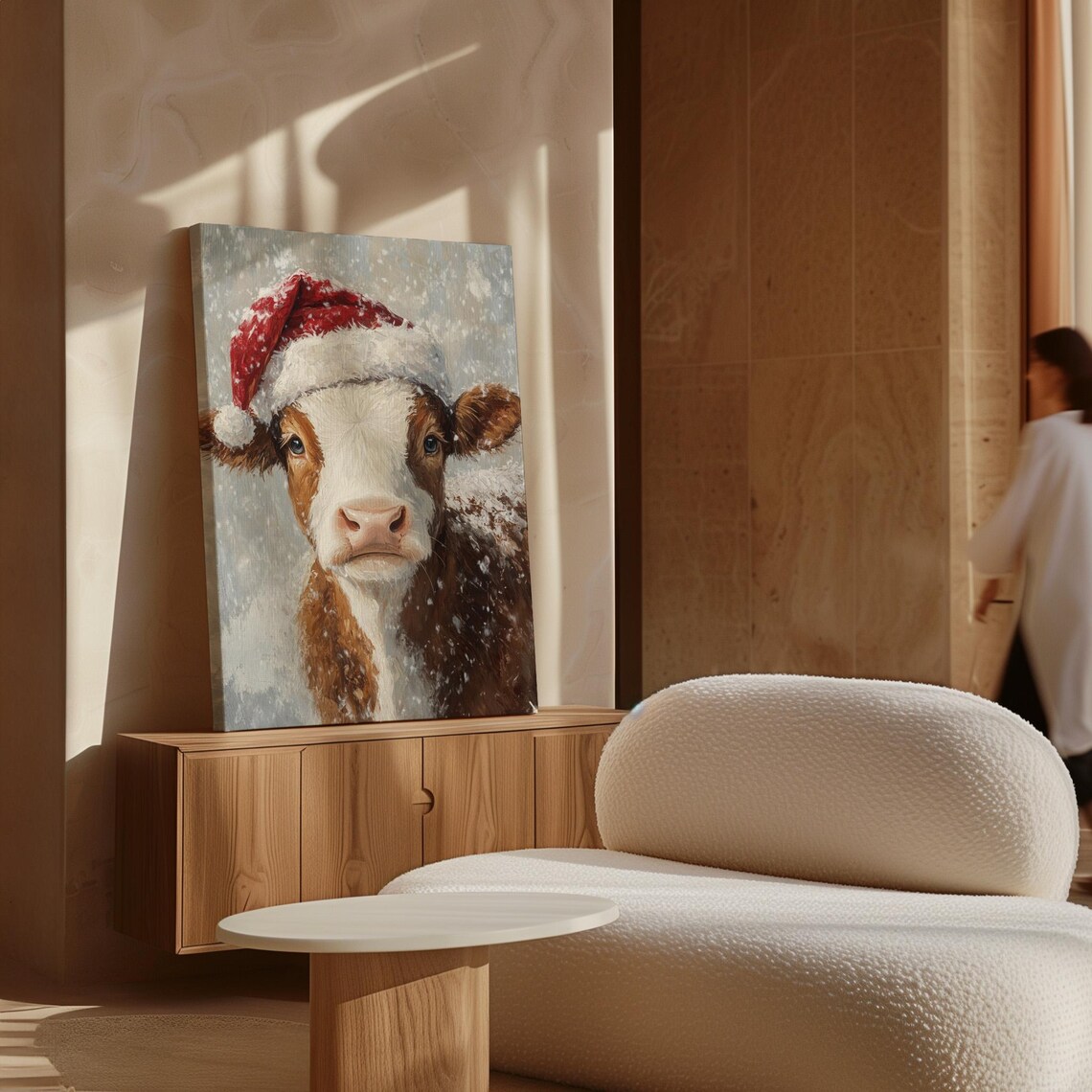 Festive Cow Art Print, Rustic Christmas Holiday Decor - Image 6