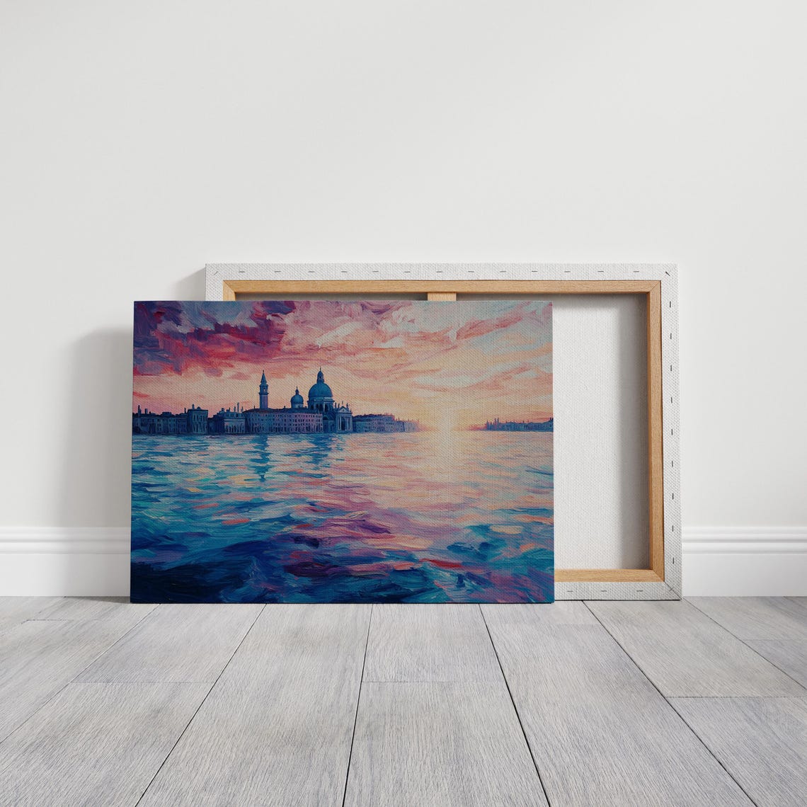Venetian Pink Sunset Lagoon Domes Impressionist Painting Poster - Image 3