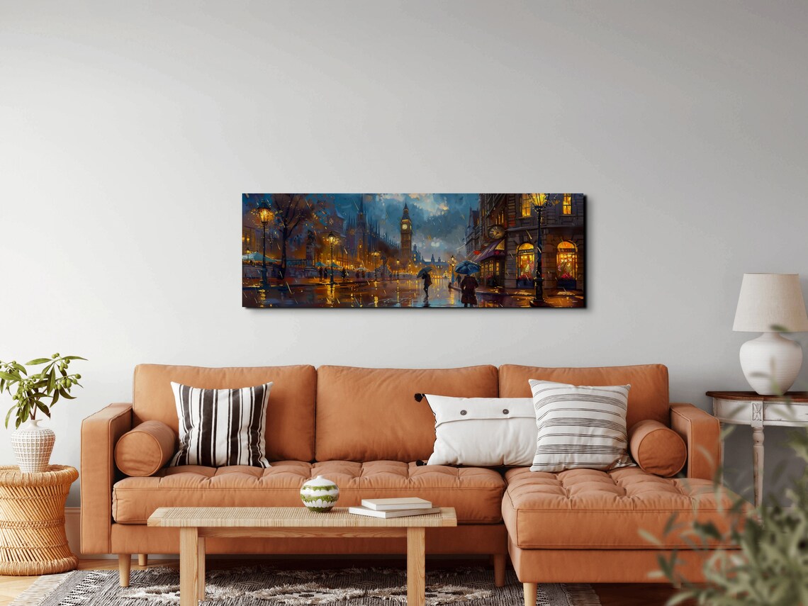 Rainy London Street Big Ben Night Panoramic Cityscape Poster - Image 6