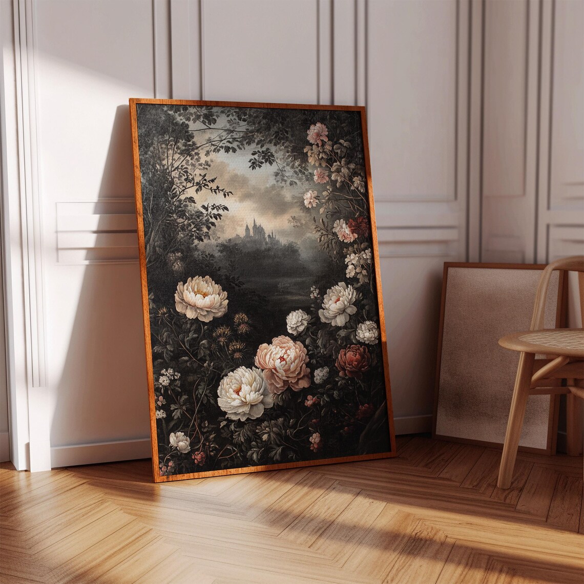 Dark Gothic Castle Peony Garden Moody Floral Fantasy Art Poster