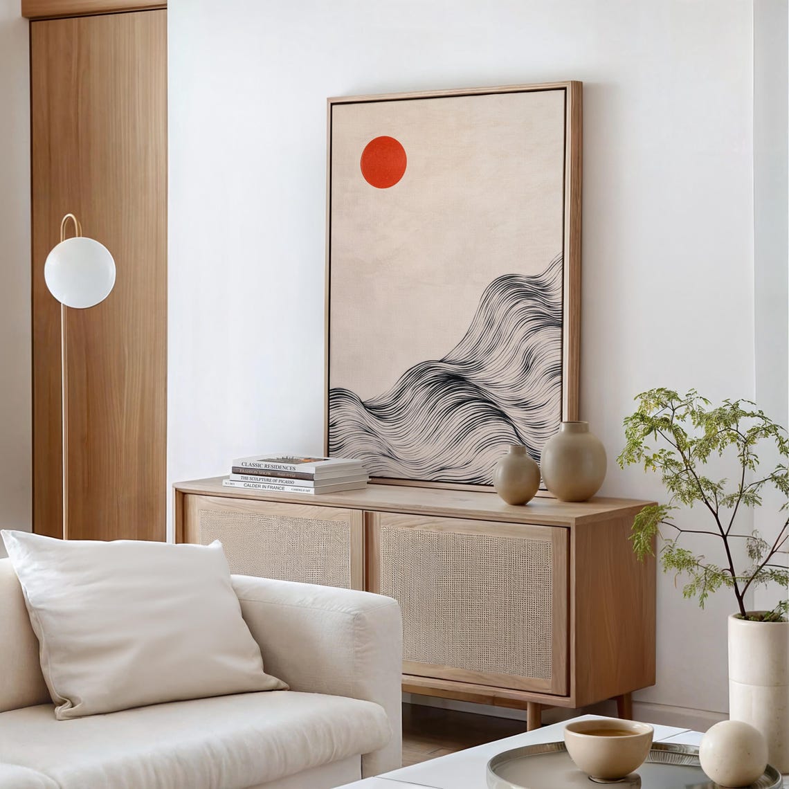 Minimalist Red Sun And Ink Waves Japanese Zen Abstract Poster - Image 7