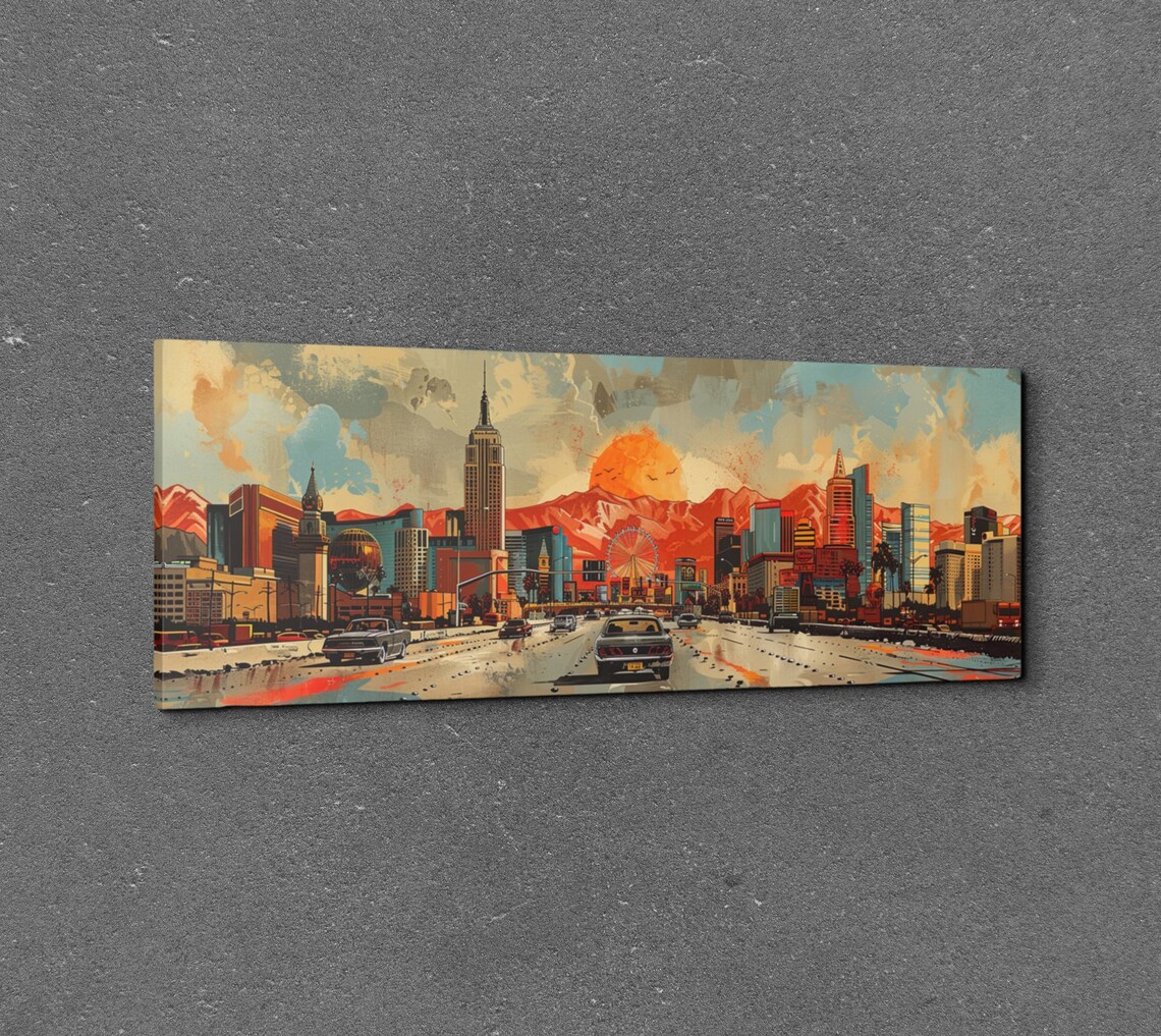 Retro City Boulevard Sunset with Ferris Wheel Panorama Wall Art - Image 3