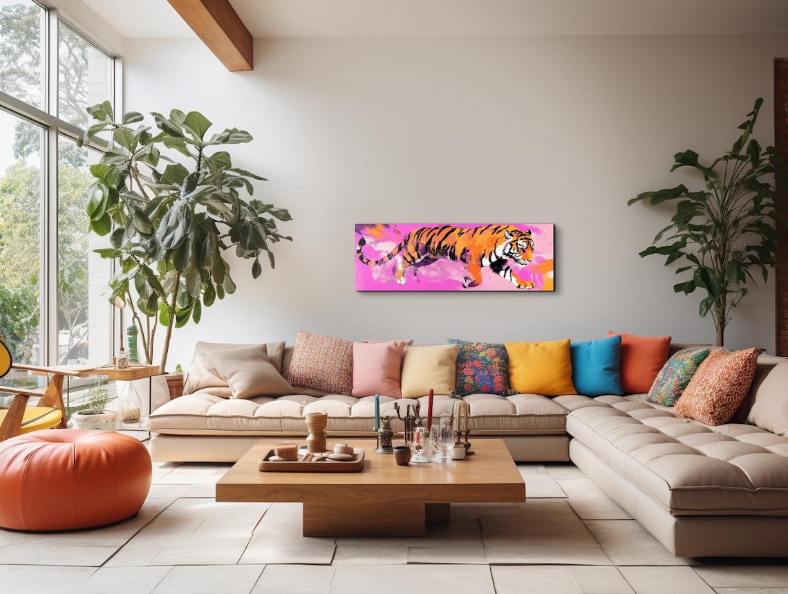 Retro Pink Tiger Wall Art, Bold Statement Art Print - Image 4