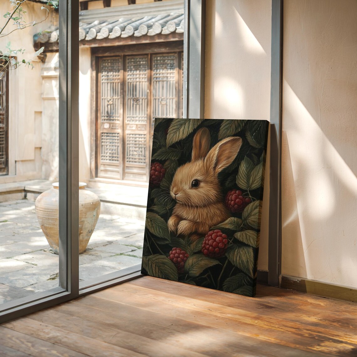 Bunny Rabbit Among Ripe Raspberries Dark Moody Woodland Animal Poster - Image 5