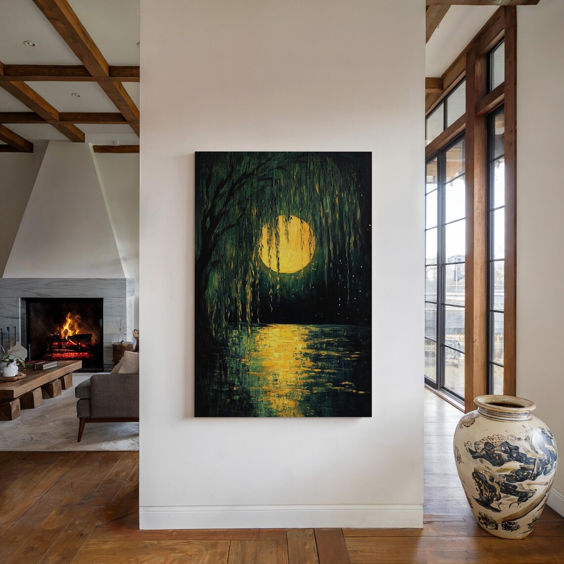 Mystical Moonlit Willow, Tranquil Forest Night Art Print - Image 4