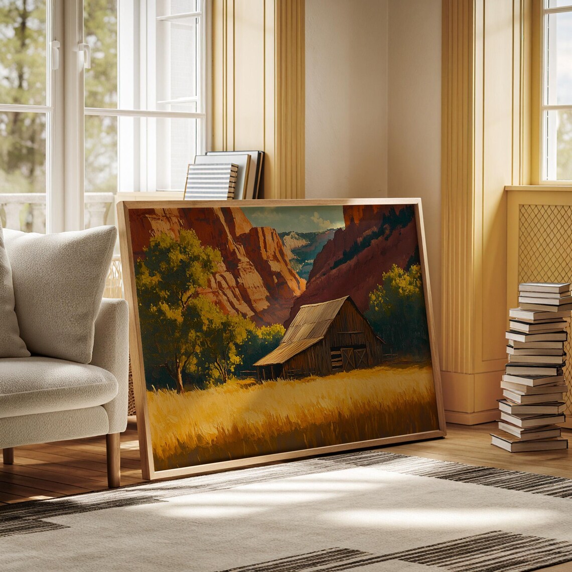 Rustic Barn in Golden Fields, Vintage Landscape Art - Image 6