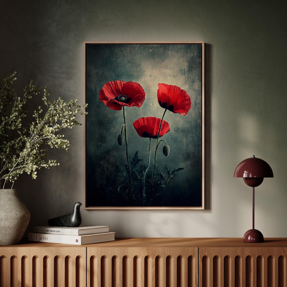 Three Red Poppies on a Dark Background Vintage Botanical Floral Poster - Image 5