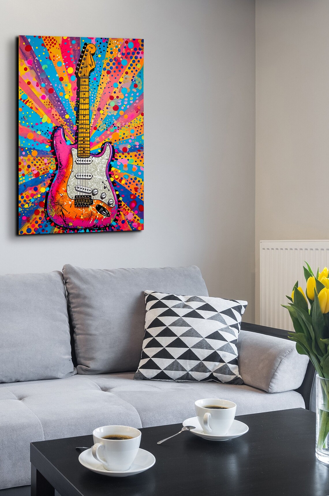 Pop Art Electric Guitar Rainbow Starburst Rock Music Wall Art - Image 5