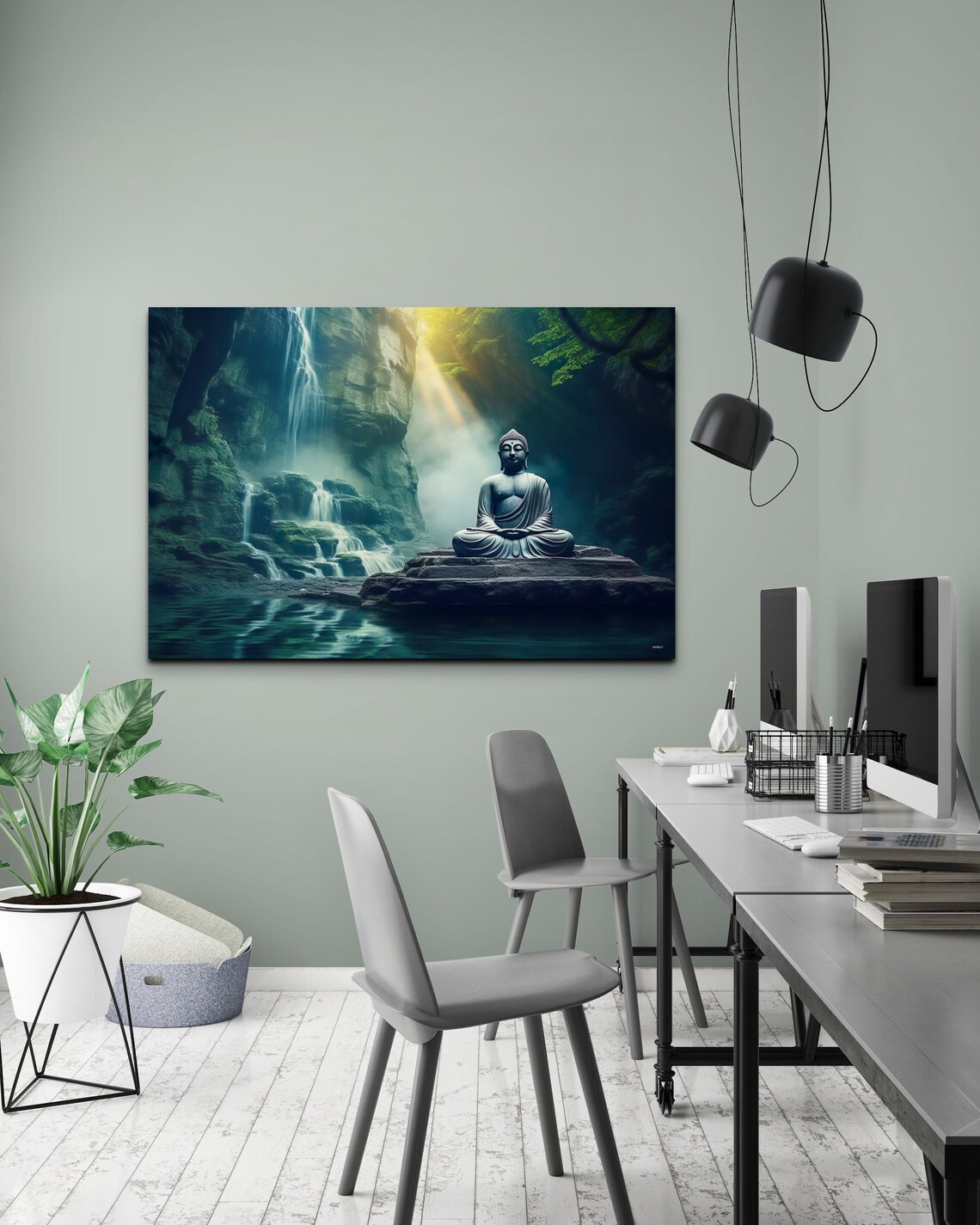 Zen Buddha Waterfall Yoga Studio Wall Art Print - Image 6