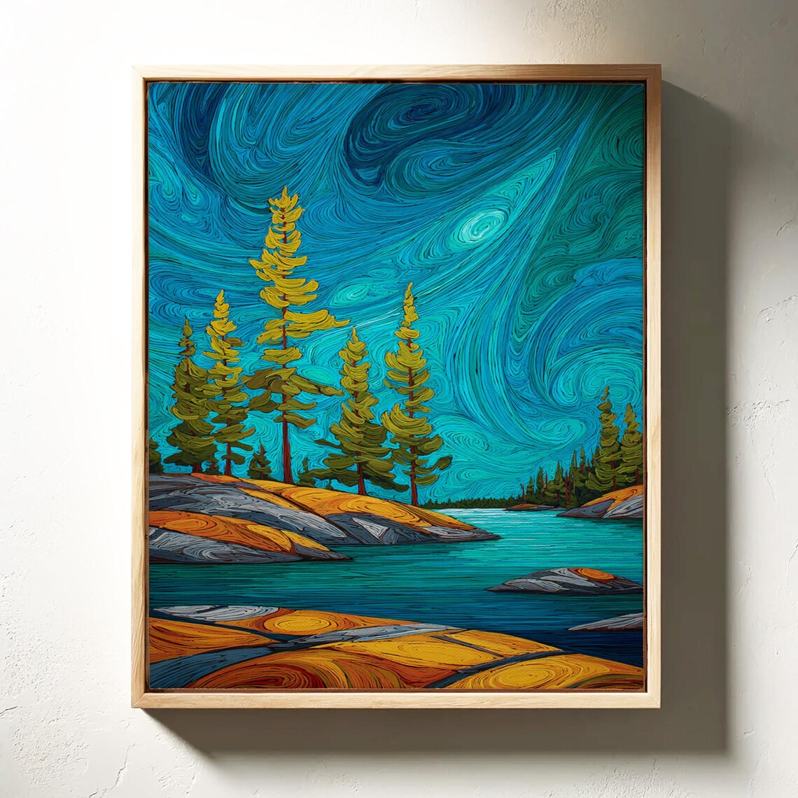 Starry Forest River Flow, Vibrant Swirls Art Print