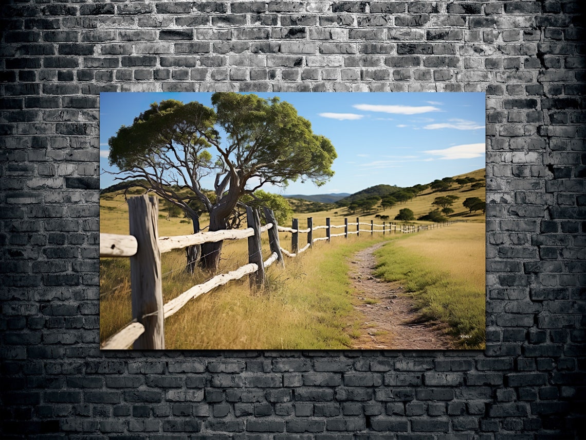 Australian Landscape Fence And Gum Trees Wall Art - Image 2