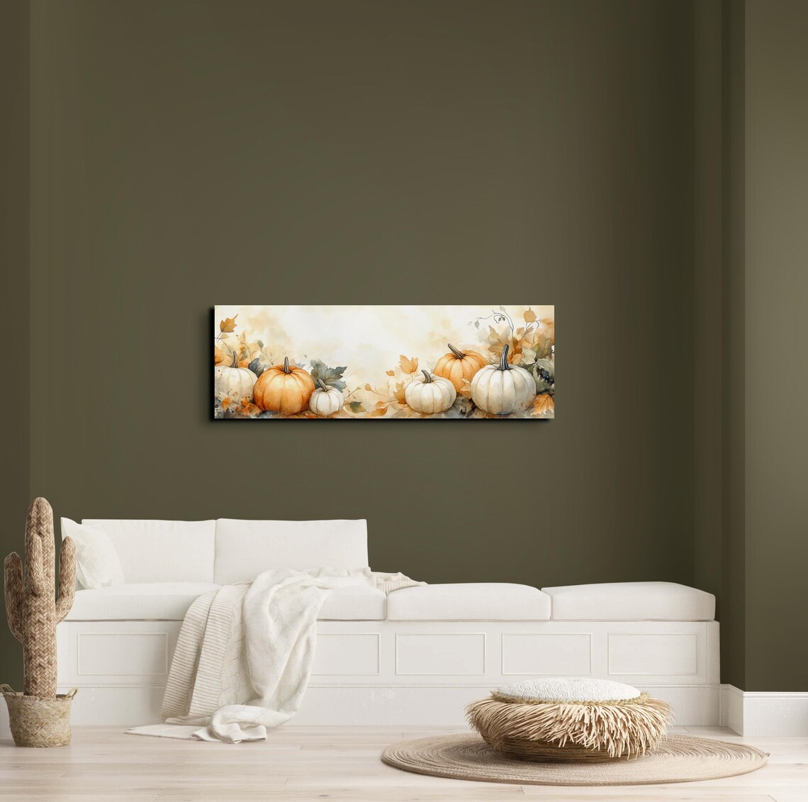 Watercolor Pumpkins White Orange Gourds Autumn Leaves Art Poster - Image 7