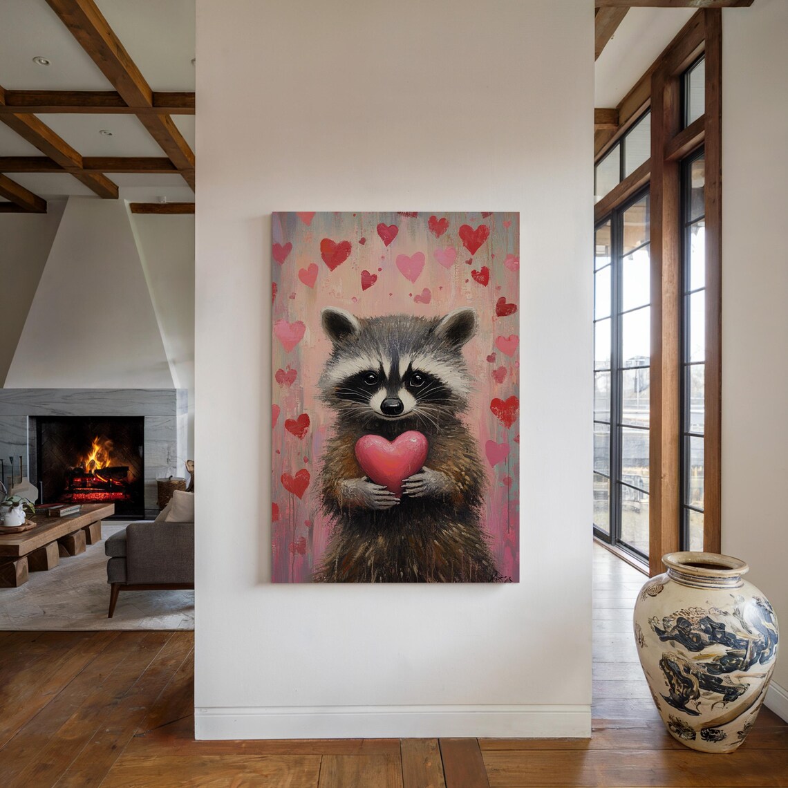 Whimsical Raccoon Holding A Heart, Romantic Decor - Image 7