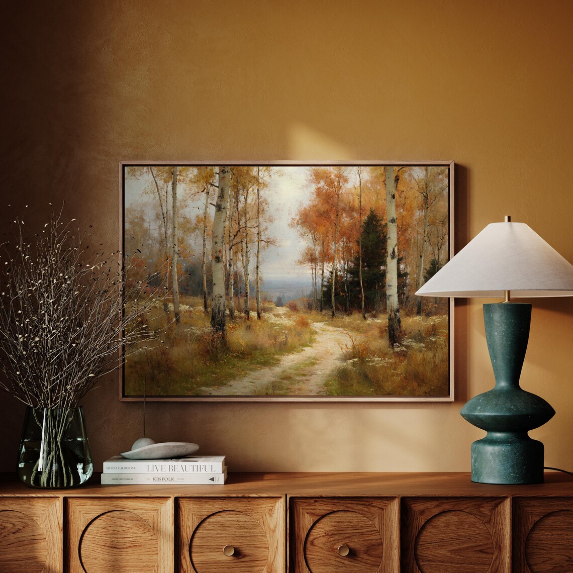 Autumn Forest Pathway, Tranquil Nature Landscape Art Print