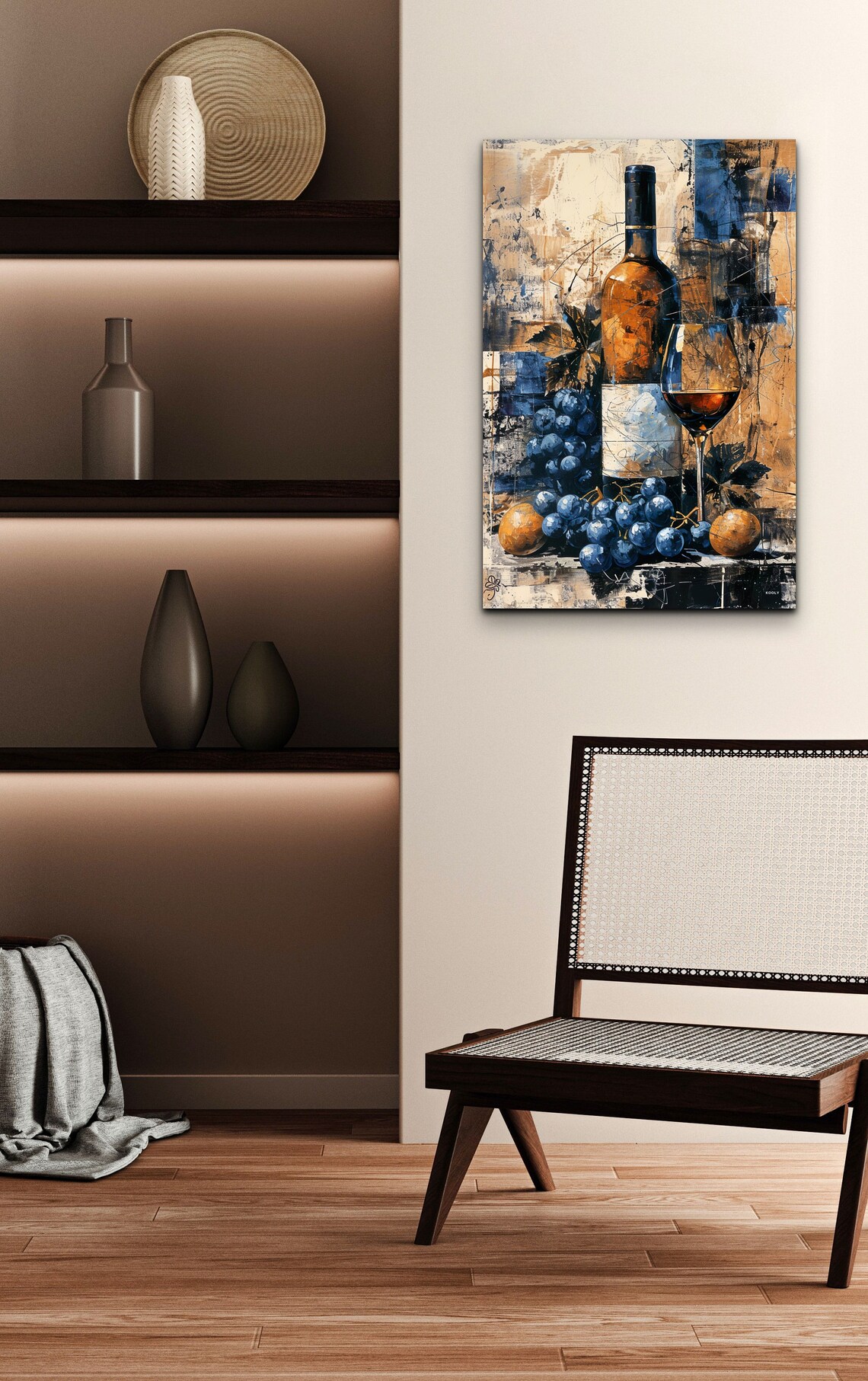 Amber Wine Bottle Grapes Glass Abstract Oil Still Life Poster - Image 4