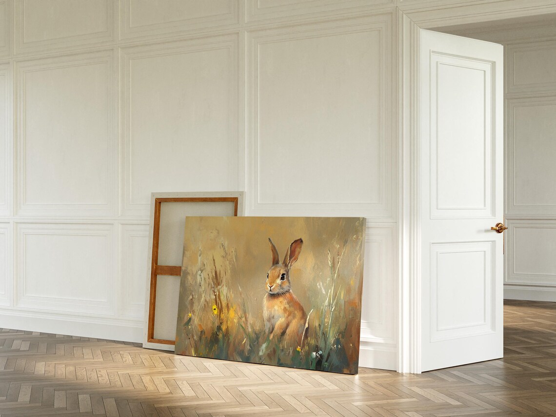 Whimsical Rabbit in Meadow, Rustic Farmhouse Art Print - Image 5