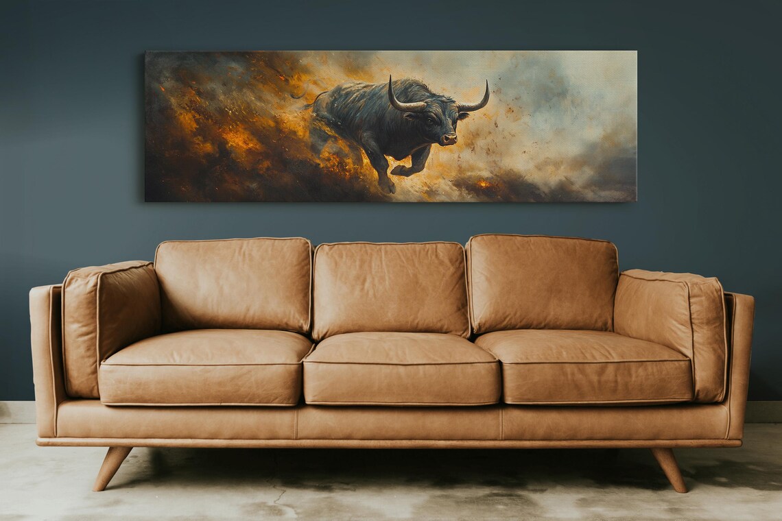 Fierce Charging Bull Art Bold Animal Orange Smoke Power Poster - Image 7