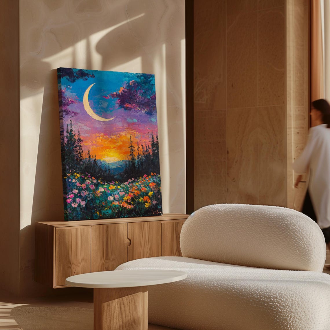 Crescent Moon Wildflower Forest Sunset Night Sky Vibrant Poster - Image 6