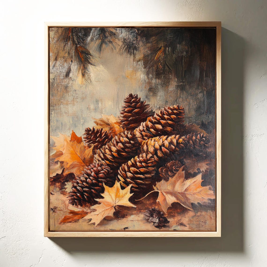 Rustic Pinecones and Autumn Leaves Cozy Fall Nature Painting Poster - Image 4