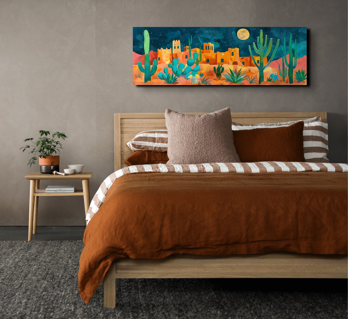Moonlit Adobe Desert Town Full Moon Saguaro Cactus Night Poster - Image 7