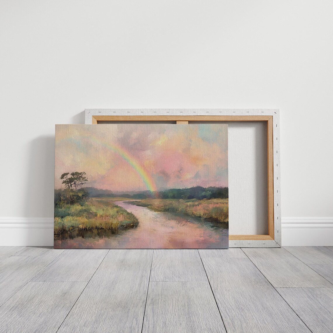 Rainbow Over Tranquil River, Serene Landscape Art - Image 4