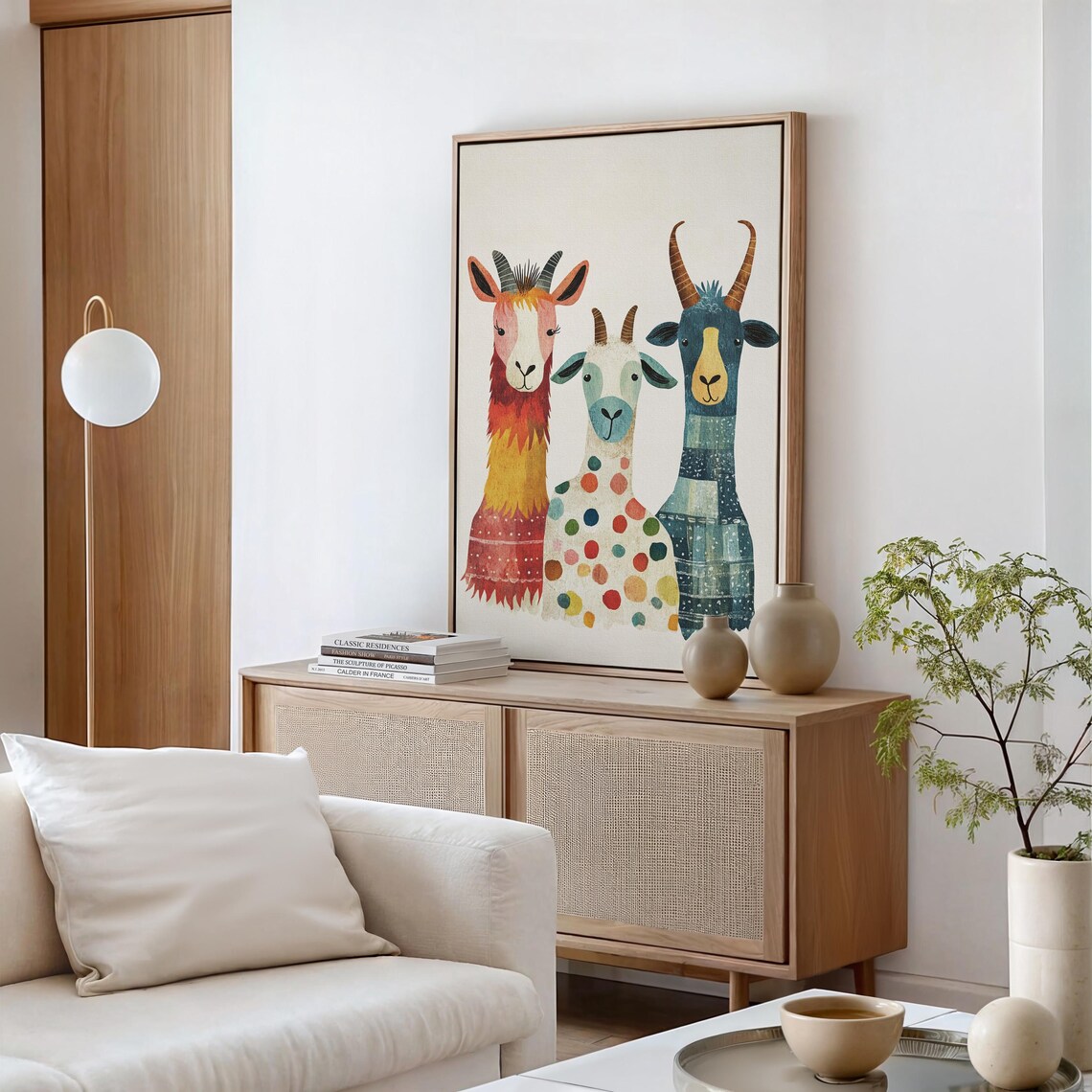 Whimsical Trio Goat Llama Friends Colorful Kids Nursery Canvas Poster - Image 5