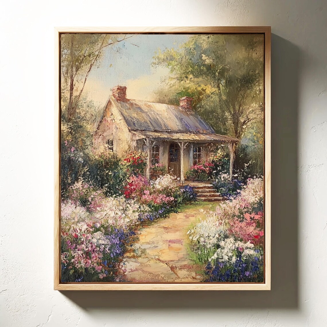 Cozy Cottage With Stone Path And Blooming Flower Beds Garden Poster - Image 4