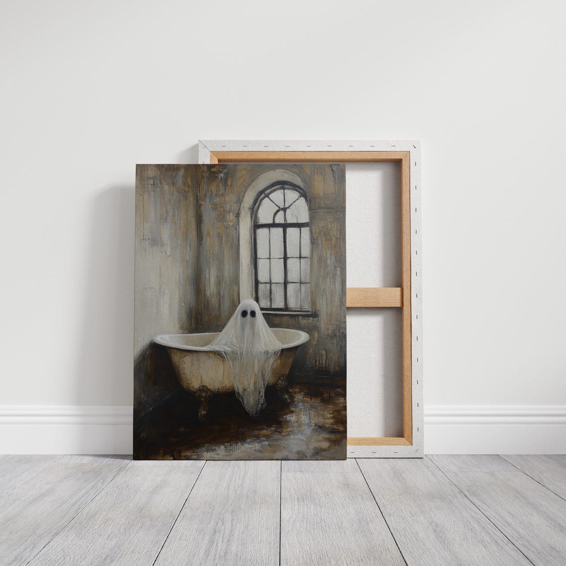 Vintage Ghost In Bathtub Rustic Halloween Whimsical Art Poster - Image 3