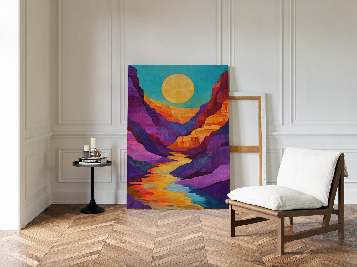 Sunset Canyon River Vibrant Abstract Landscape Art Colorful Southwest Wall Decor With Bold Geometric Design - Image 2
