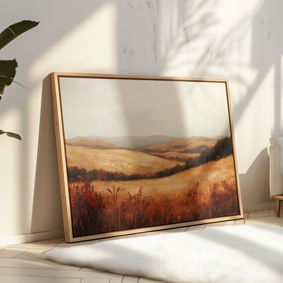 Serene Autumn Wheat Field Valley Muted Fall Landscape Poster