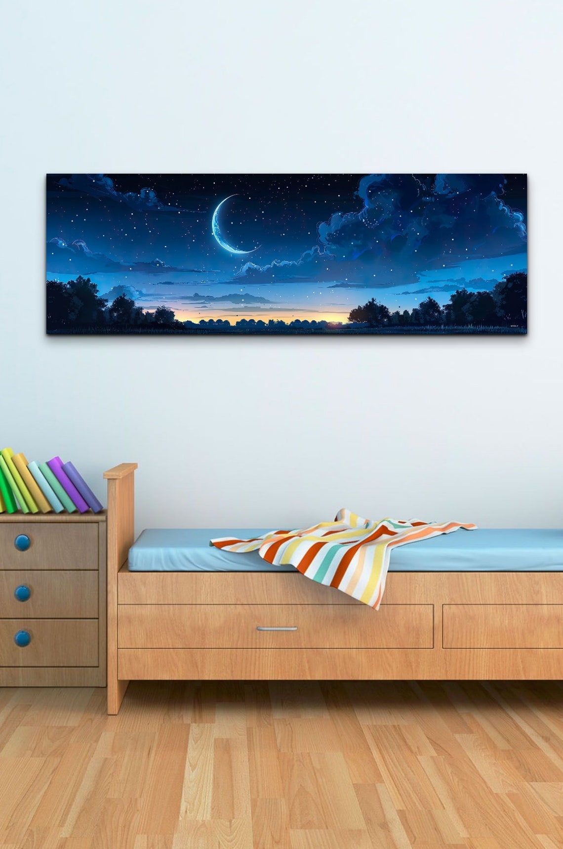 Crescent Moon Starry Night Sky Anime Style Panoramic Sky Poster - Image 7