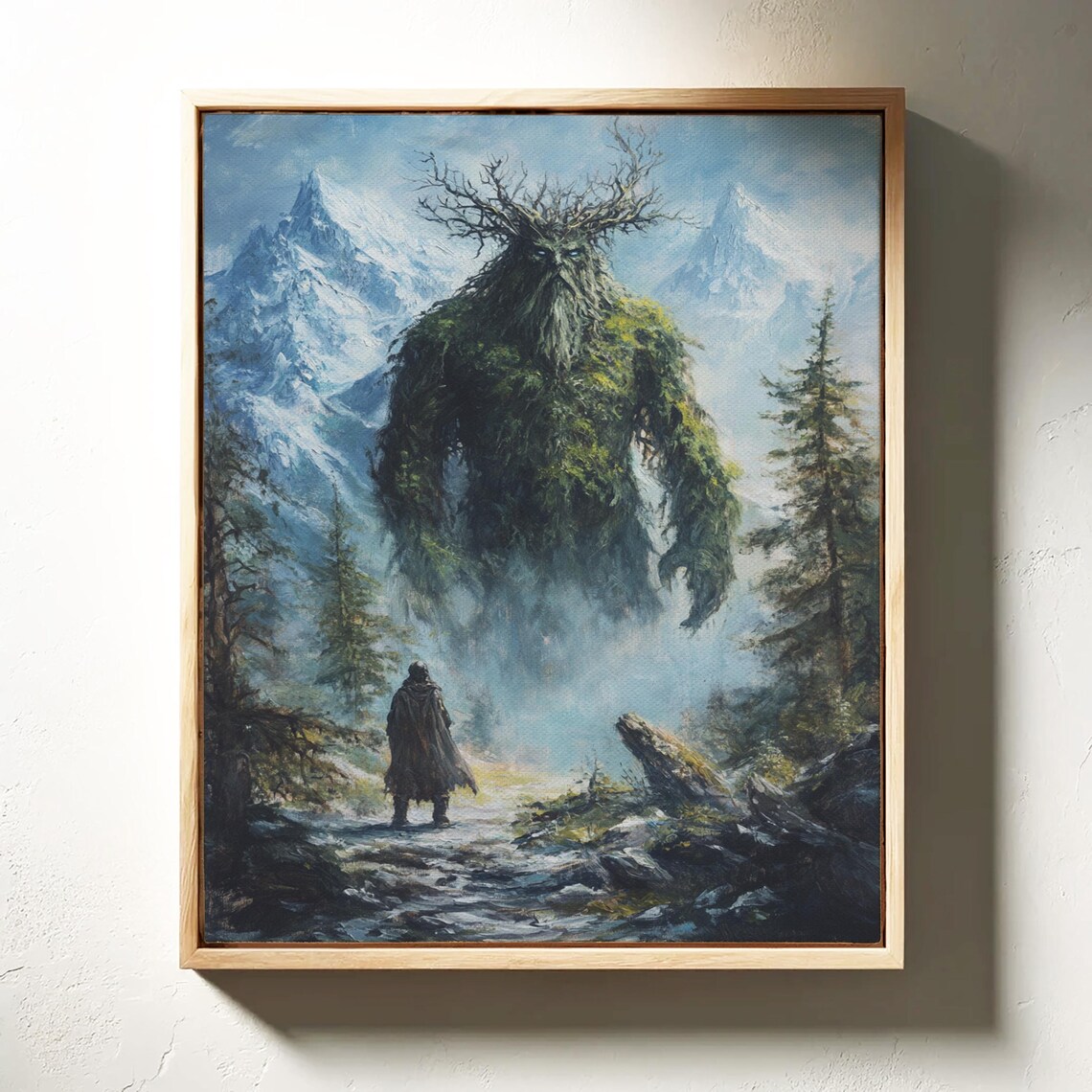 Forest Guardian Green Giant Snowy Mountains Fantasy Art Poster - Image 3
