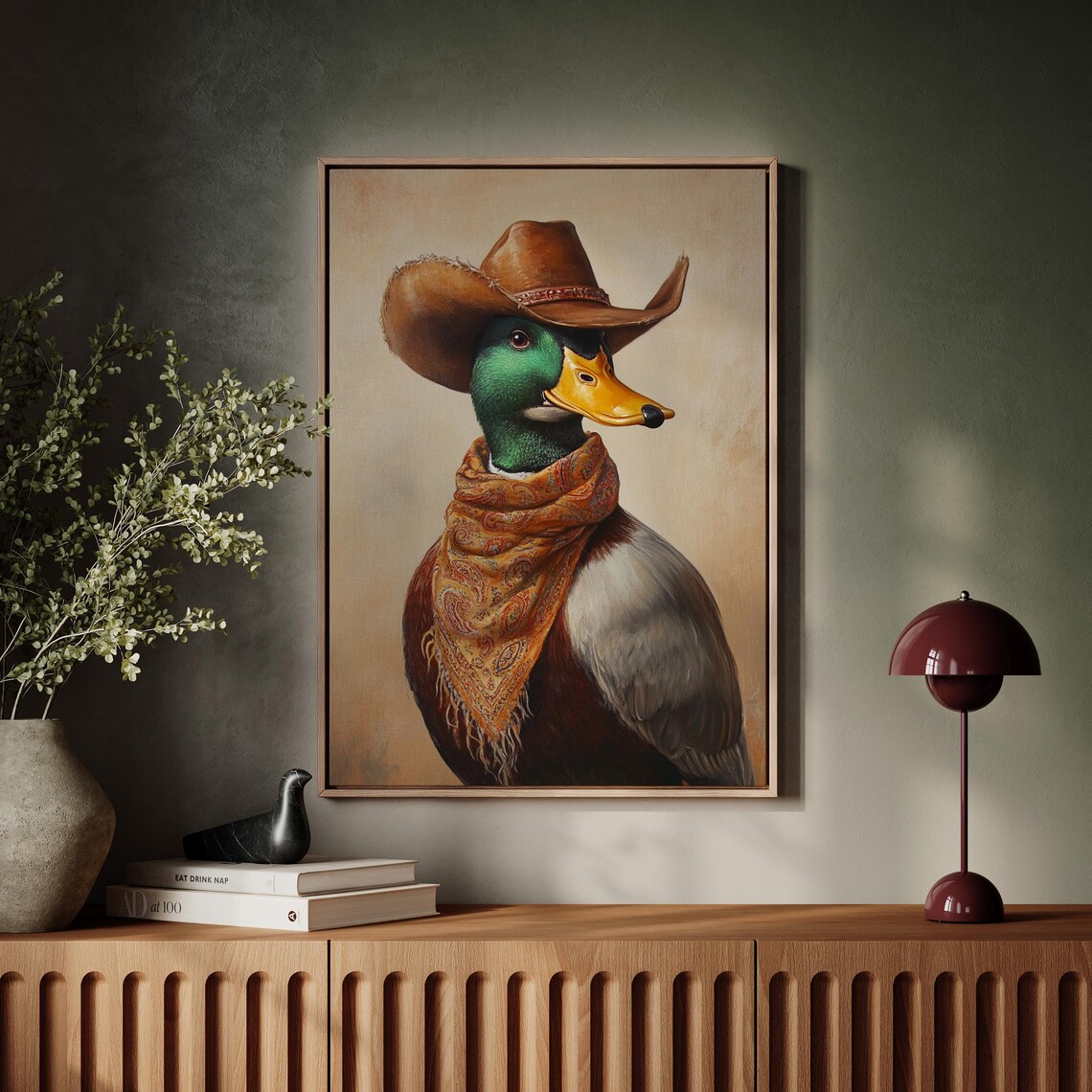 Mallard Duck Cowboy Hat Green Room Western Bird Portrait Poster