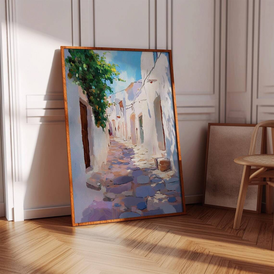 Sunny Greek Island Alleyway Impressionist Mediterranean Street Poster