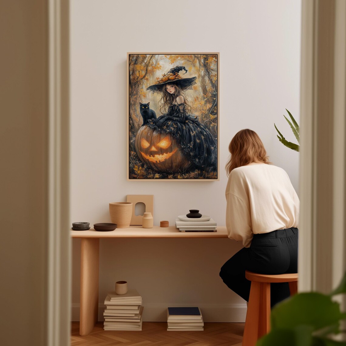 Enchanted Witch Sitting On Glowing Jack O Lantern With Black Cat Poster - Image 3
