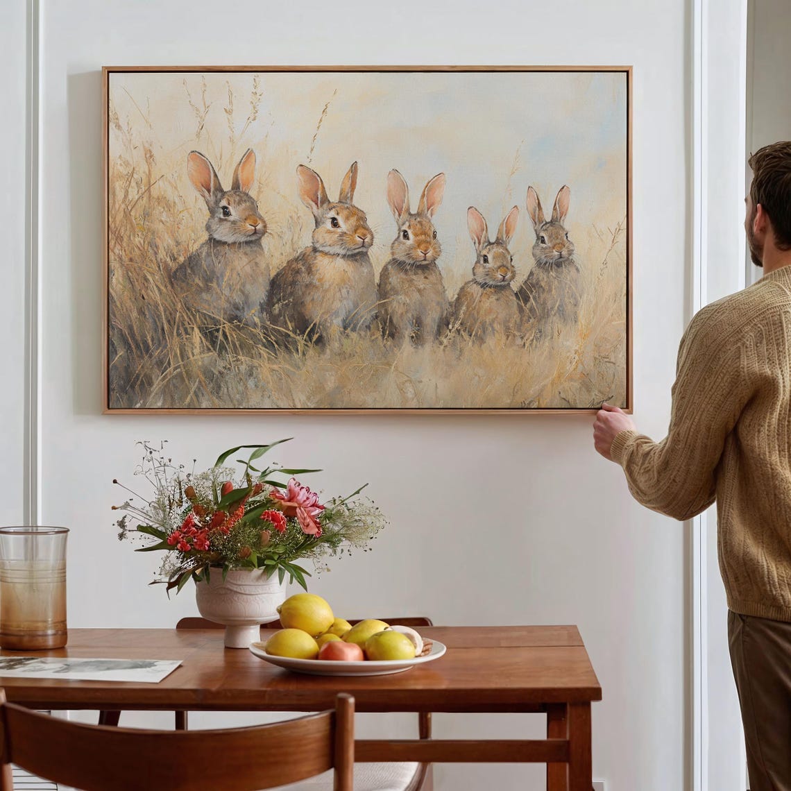 Adorable Five Rabbits Standing In Golden Wheat Field Art Poster - Image 4