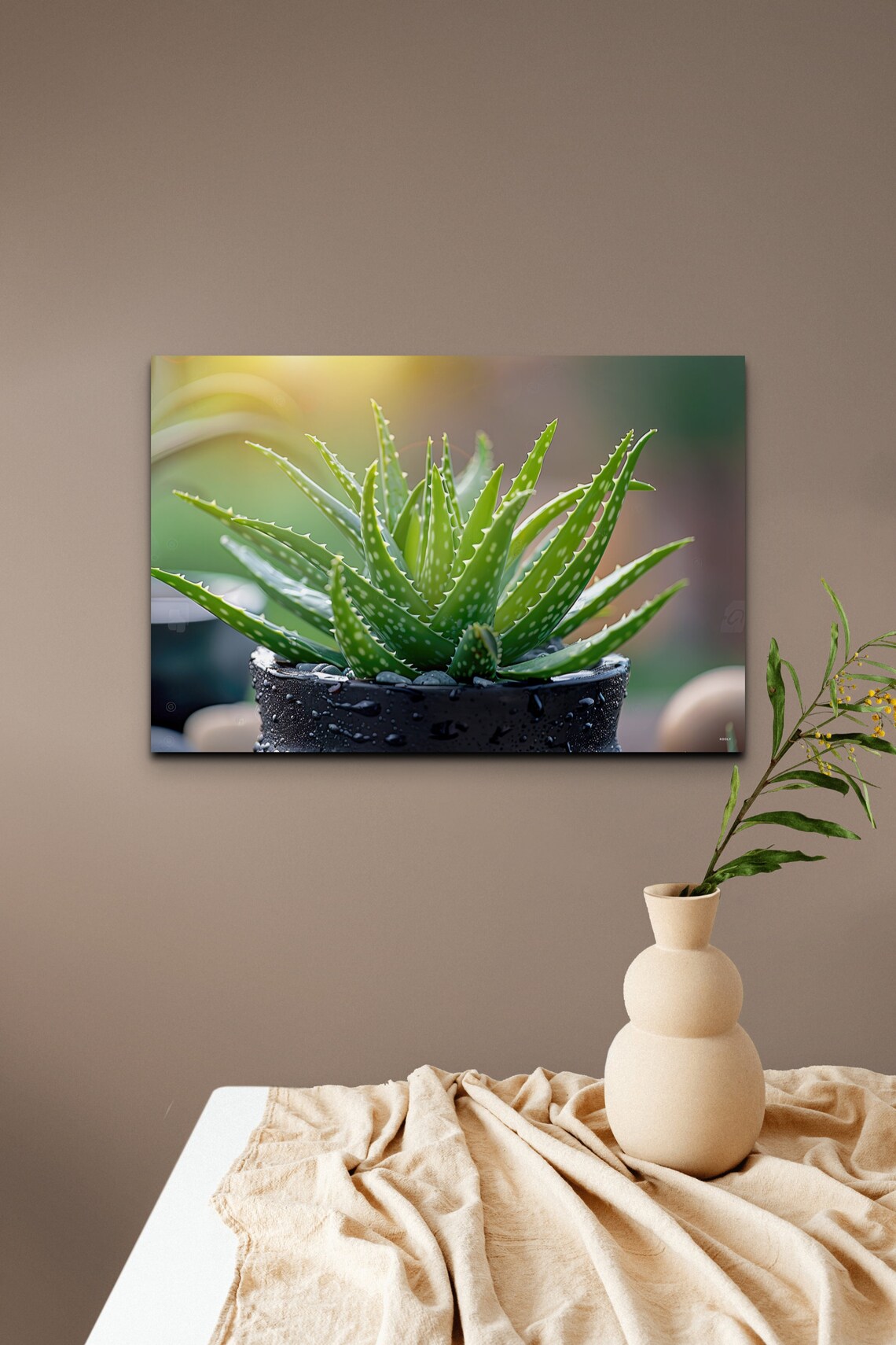 Potted Aloe Vera Succulent Black Pot Fresh Green Botanical Wall Art - Image 4