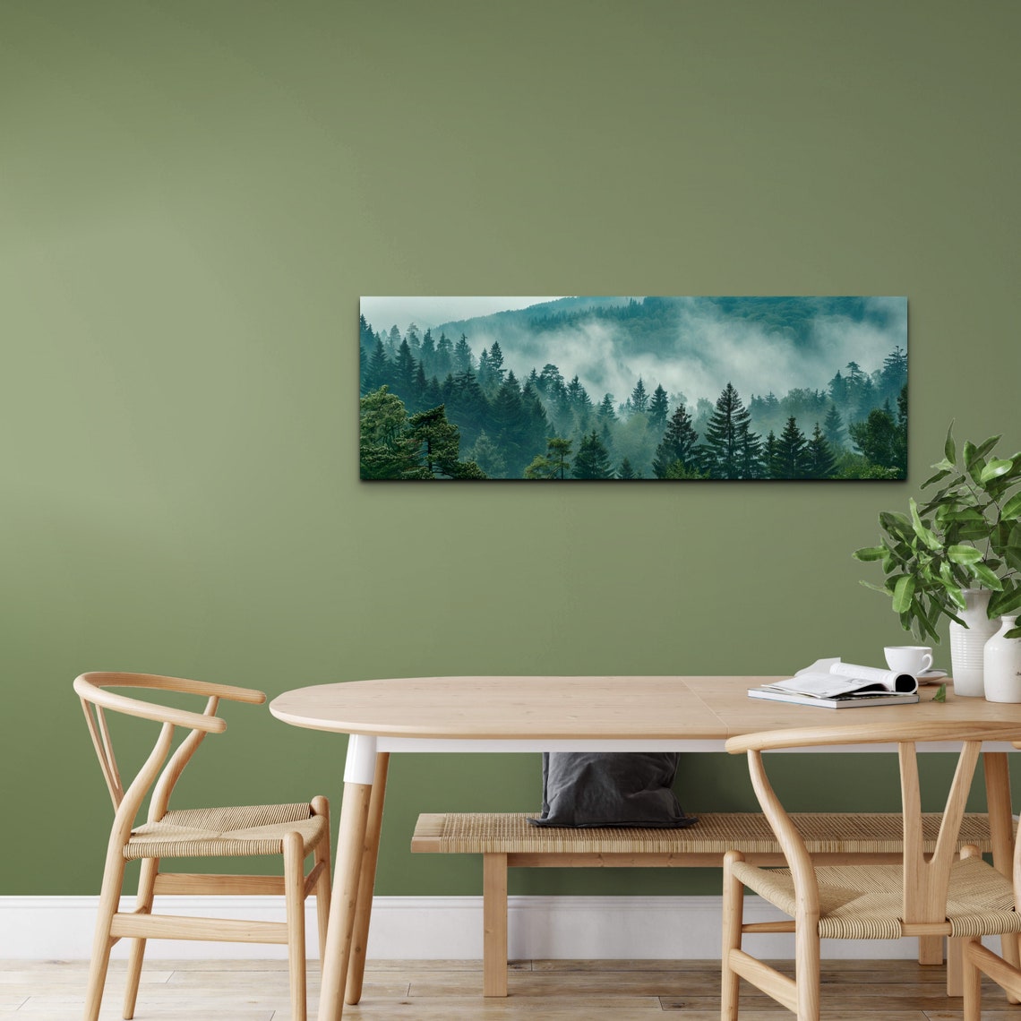Rolling Lush Green Hills Wrapped in Fog in a Pine Forest Poster - Image 3