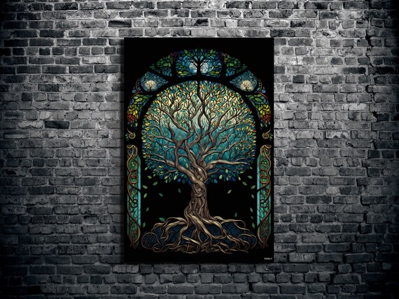 Tree Of Life Yggdrasil Stained Glass Art Print