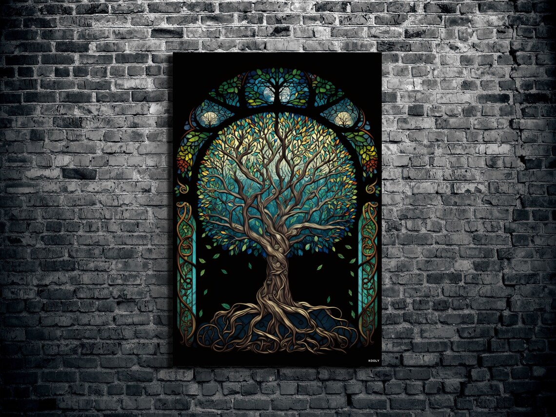 Tree Of Life Yggdrasil Stained Glass Art Print
