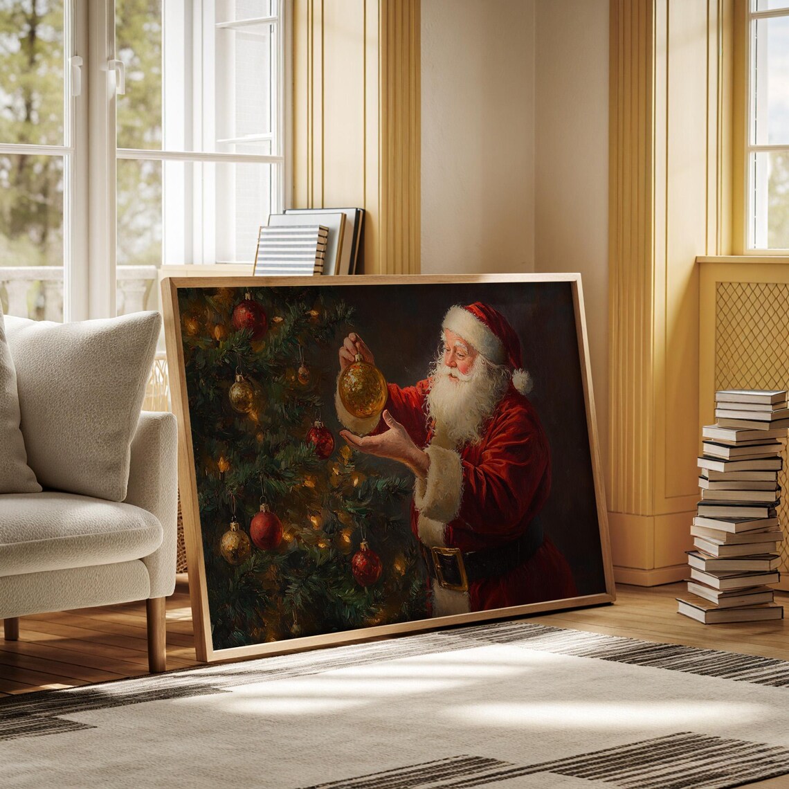 Santa Claus With Christmas Ornament, Vintage Santa Painting - Image 4