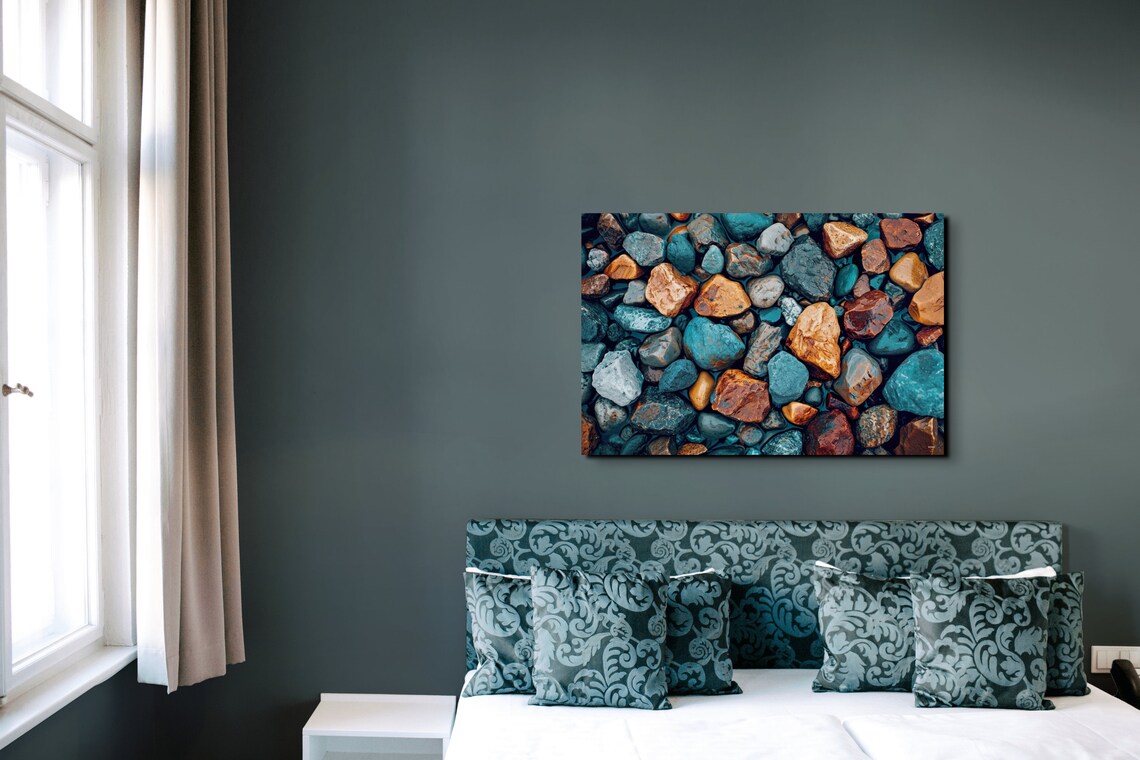Wet River Pebbles Colorful Stones Tranquil Zen Nature Wall Art - Image 3