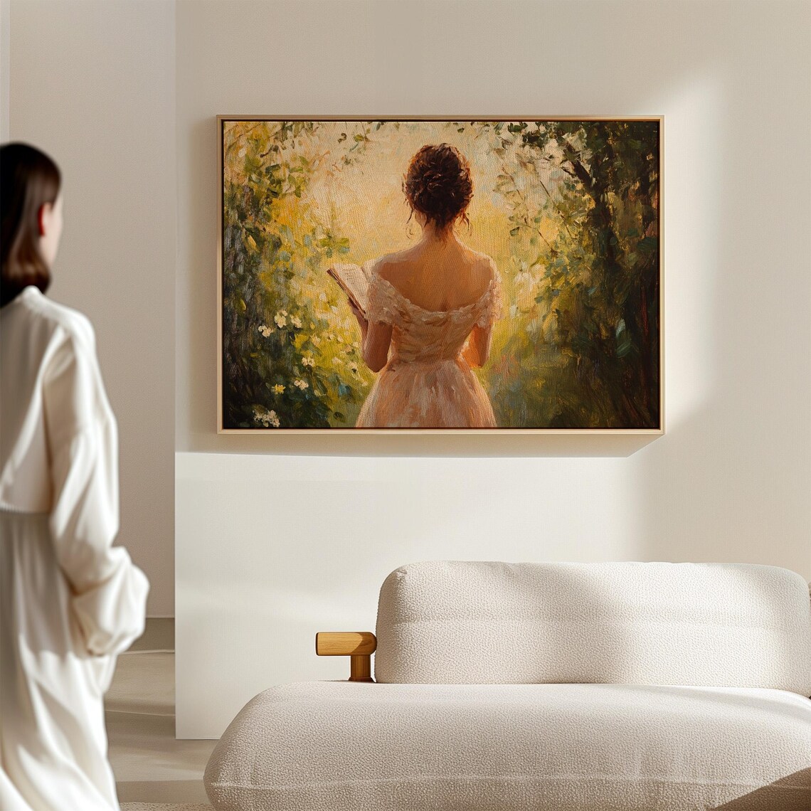 Romantic Woman Reading in Sunlit Garden Vintage Oil Painting Poster - Image 6