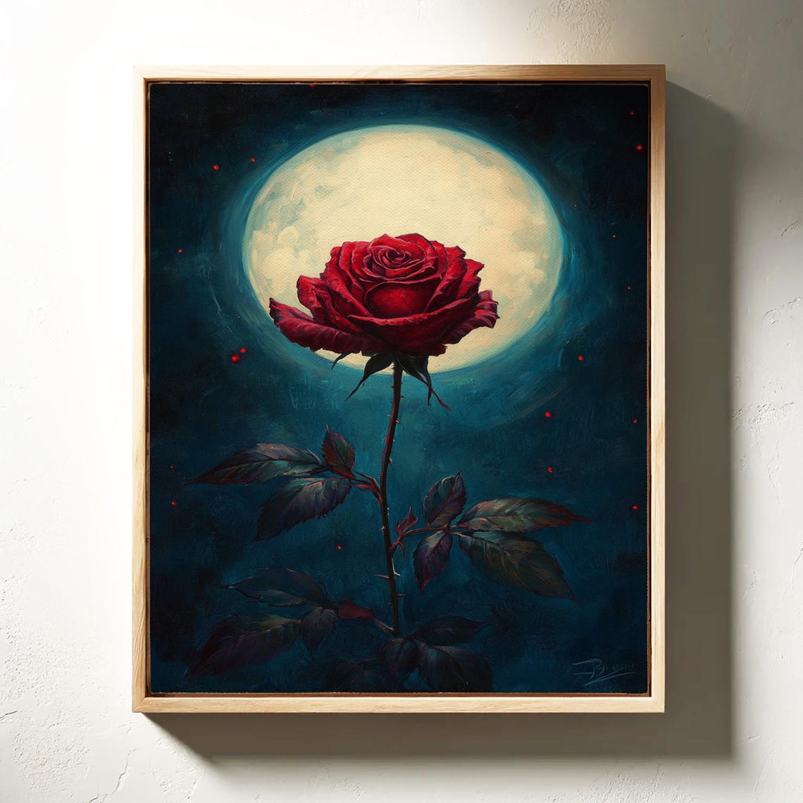 Single Red Rose Glowing Full Moon Night Dramatic Floral Poster - Image 7