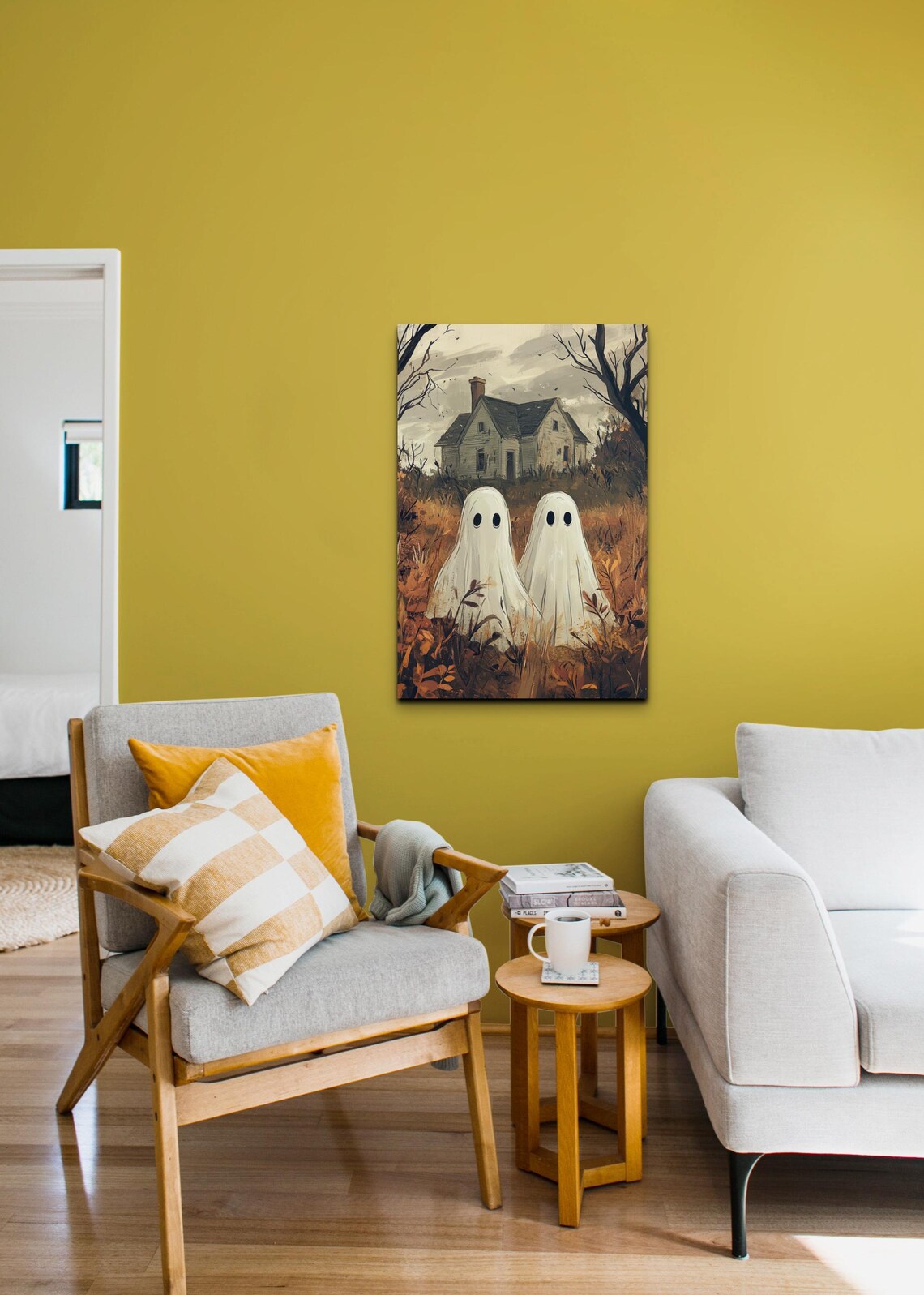 Two Cute Ghost Friends Haunted House Vintage Halloween Poster - Image 5